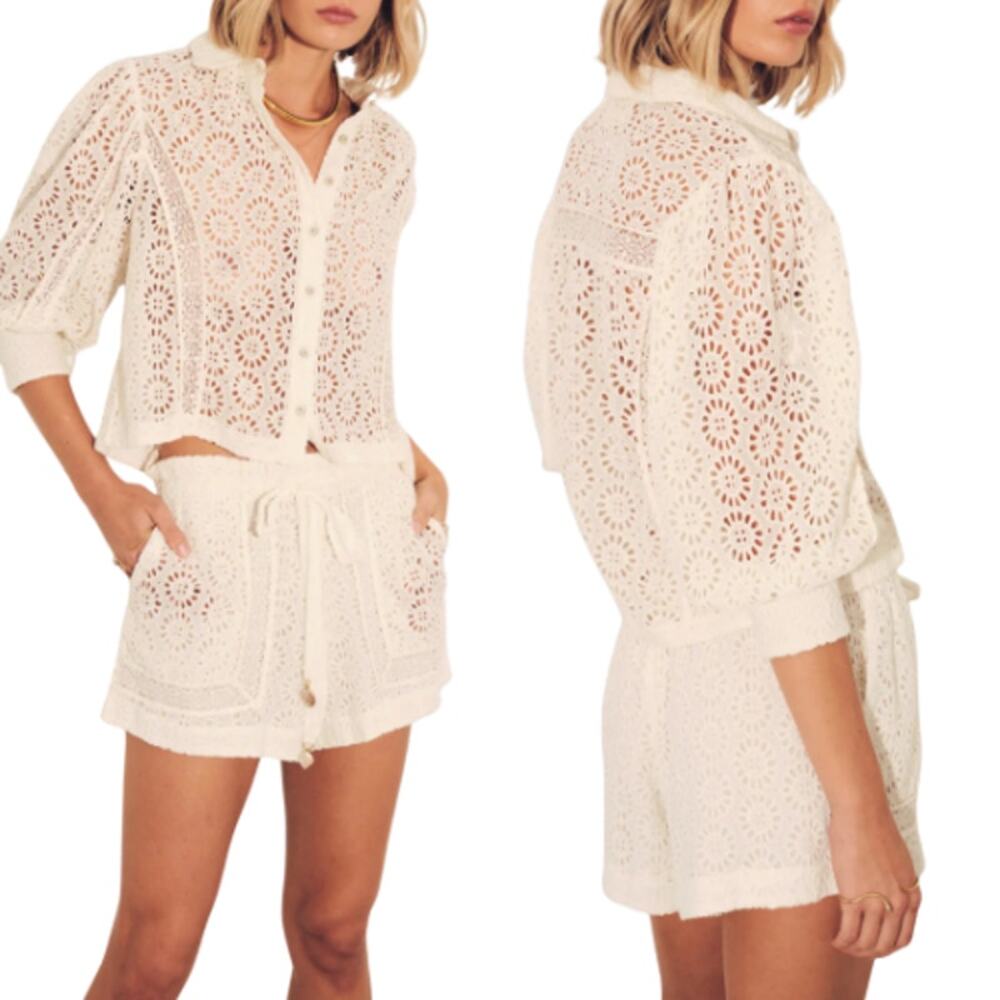 NWT Carolina K Fauna Button Down Floral Eyelet Design Blouse White Size: Medium
